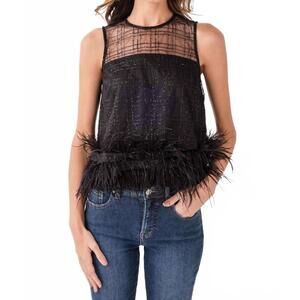NEW RAISONNEL luxe grid feather top in black